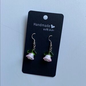 Pink and Green Flower Earrings